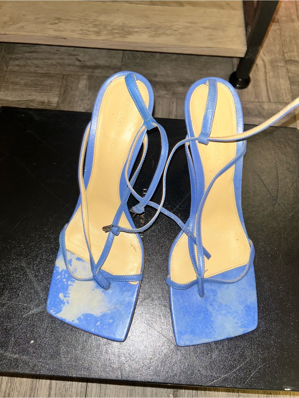Blue Strappy Square-Toe Women's Heels